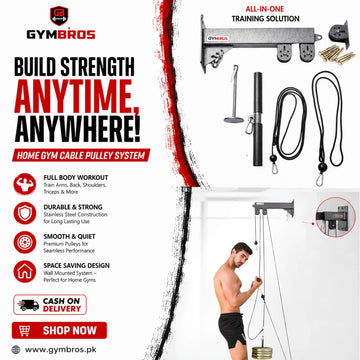 Home Gym Cable Pulley System Wall Mounted Stainless Steel Weight Training Kit with 3 Pulleys & Dual Ropes