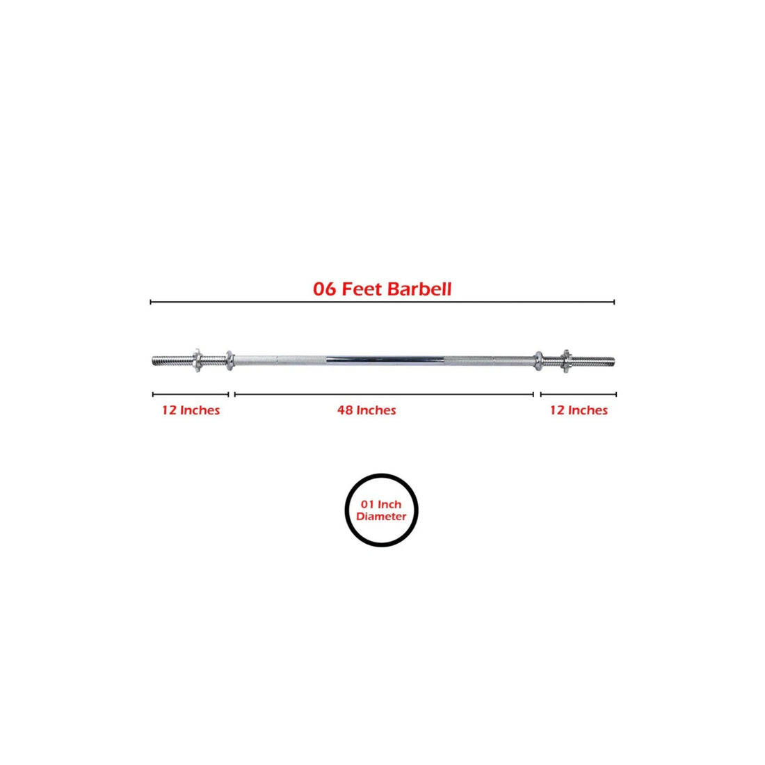 Iron Steel Barbell Rod (3ft, 4ft, 5ft, 6ft) | 1-Inch Chrome Finish Solid Weight Lifting Bar with Diamond Knurled Grip, Spinlock Collars for Home & Gym