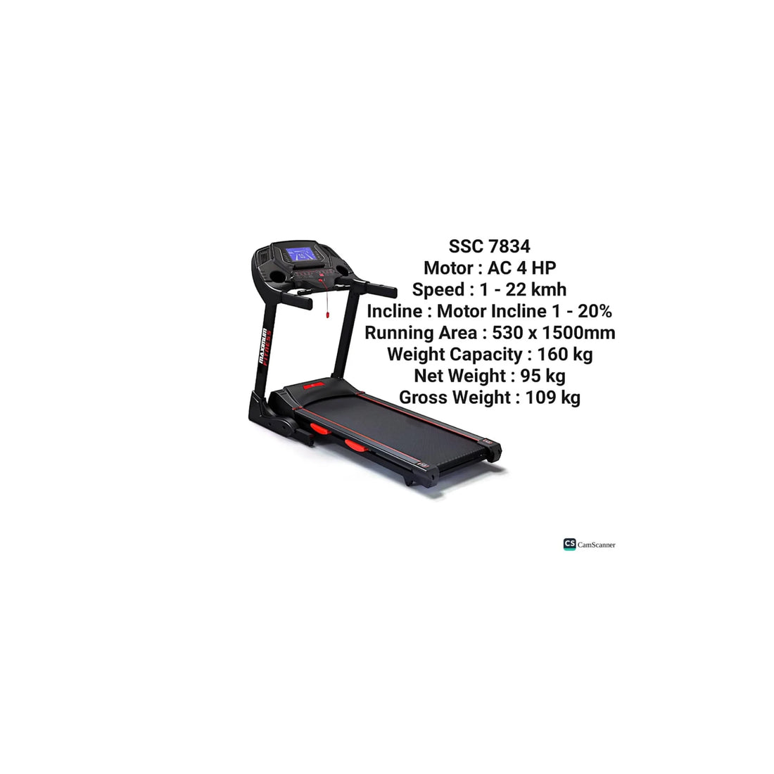 Maximum Fitness SSC 7834 Treadmill – 160KG Capacity Motorized Running Machine (Black)