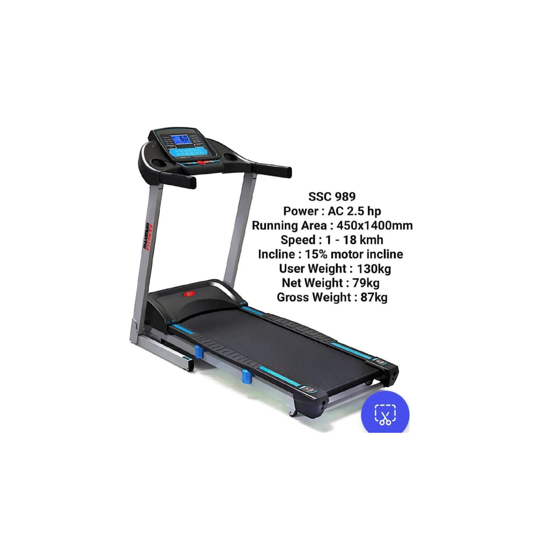 Maximum Fitness SSC 989 AC Motor Treadmill – 130KG Capacity Commercial Home Running Machine