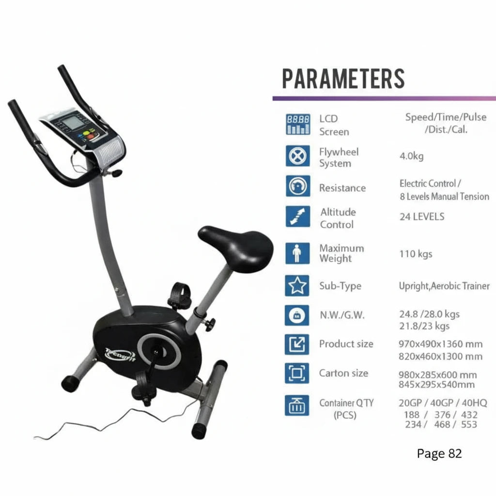 Tecnofit Physio 51 App-Enabled Electric Magnetic Exercise Bike – 8-Level Resistance