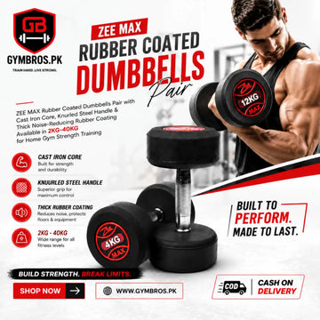 ZEE MAX Rubber Coated Dumbbells Pair with Cast Iron Core, Knurled Steel Handle & Thick Noise-Reducing Rubber Coating Available in 2KG–40KG for Home Gym Strength Training