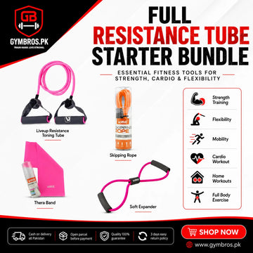 Full Resistance Tube Starter Bundle – Liveup Resistance Tube, Thera Band, Soft Expander & Skipping Rope