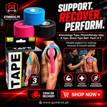 Kinesiology Tape Pack of 3 – Elastic Physiotherapy Sports Tape (5cm x 5m), Breathable, Water-Resistant Muscle & Joint Support for Gym, Running & Recovery