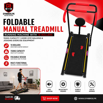 Foldable Manual Treadmill Running Machine with 19 Rollers | 150KG Capacity | Home Gym Walking & Jogging Exercise Equipment
