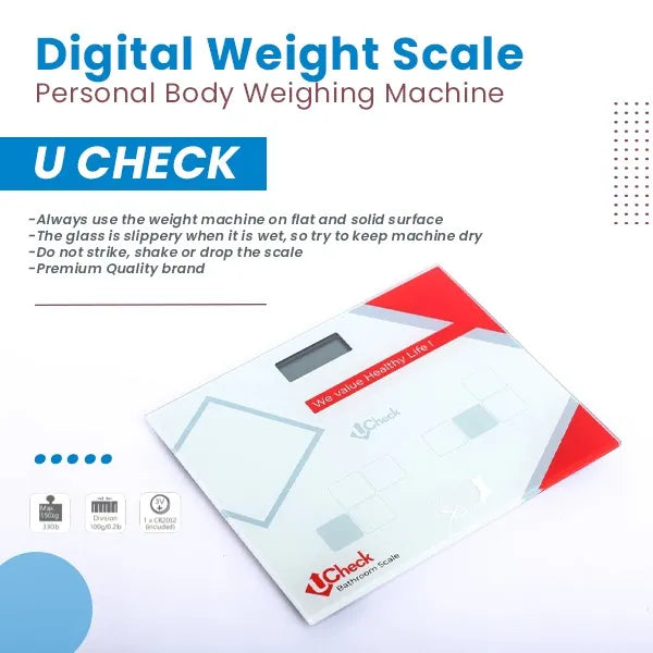 UCheck Digital Body Weight Scale – Glass Electronic Weight Machine with LED Display
