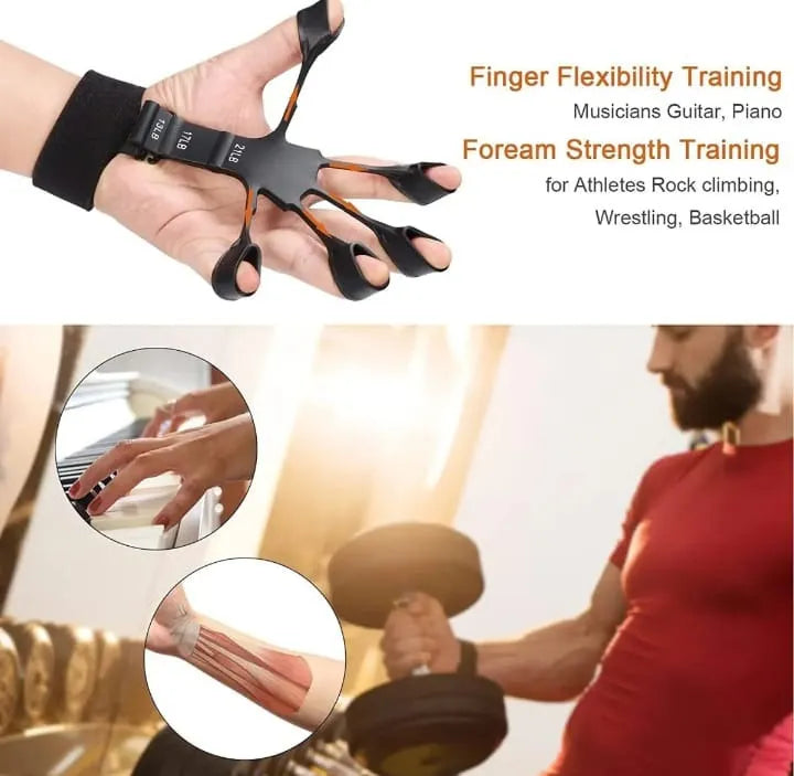 Adjustable Finger Exerciser & Hand Strengthener with 6 Resistance Levels, Individual Finger Training, Silicone Grip Design & Ergonomic Palm Fit for Grip Strength, Rehabilitation & Finger Workout
