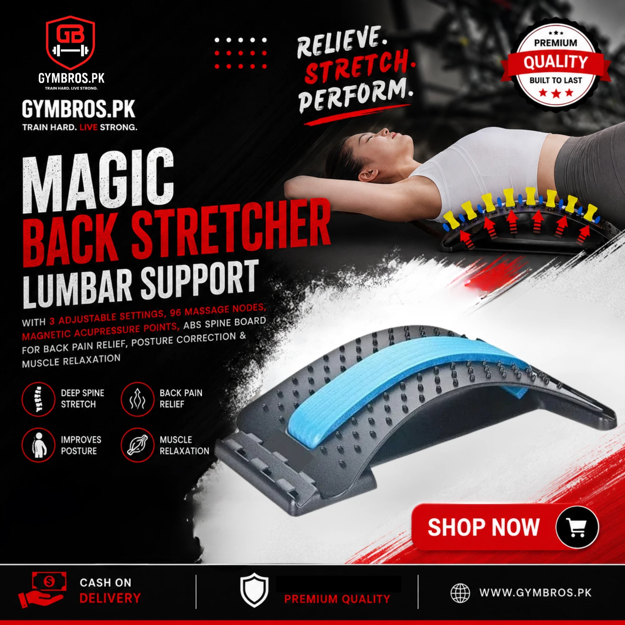 Magic Back Stretcher Lumbar Support with 3 Adjustable Settings, 96 Mas